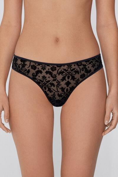 Black Velvet Noir Brazilian Lace Briefs, Black, medium