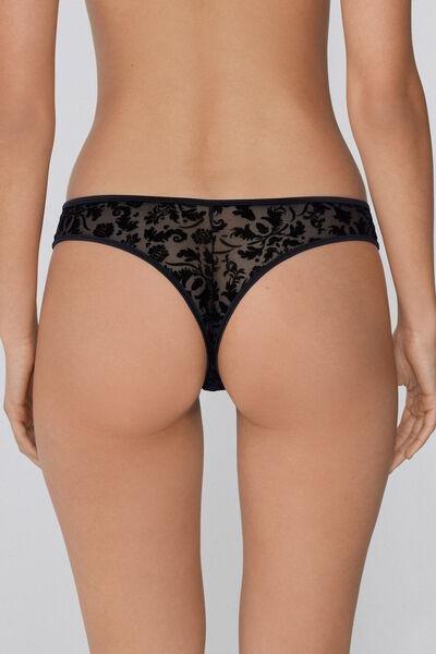 Black Velvet Noir Brazilian Lace Briefs, Black, large image number 2