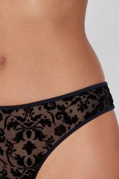 Black Velvet Noir Brazilian Lace Briefs, Black, large image number 3