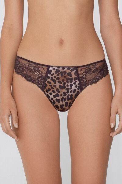 Grey Classy Animal Print Lace Brazilian Briefs, 5701_983Y, large image number 0