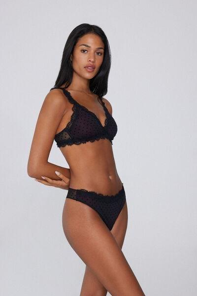 Black Polka Dot Brazilian Briefs, Black, large image number 0