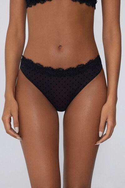 Black Polka Dot Brazilian Briefs, Black, large image number 1