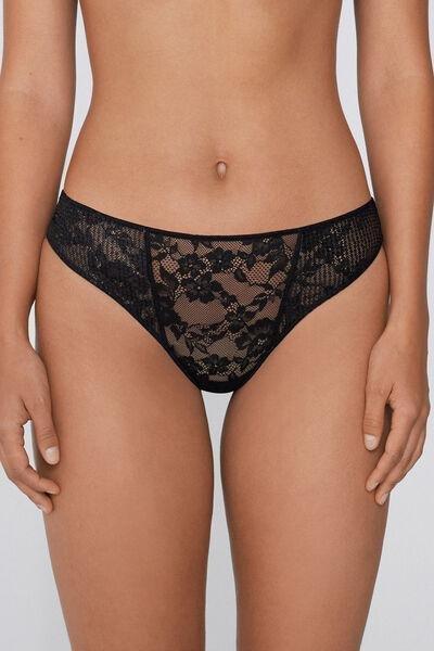 Black Luxury Dreams Brazilian Lace Briefs, Black, large image number 1