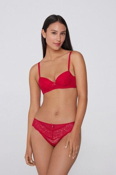 Red Pretty Pliss&eacute; Brazilian Lace Briefs, 5701_873V, large image number 0