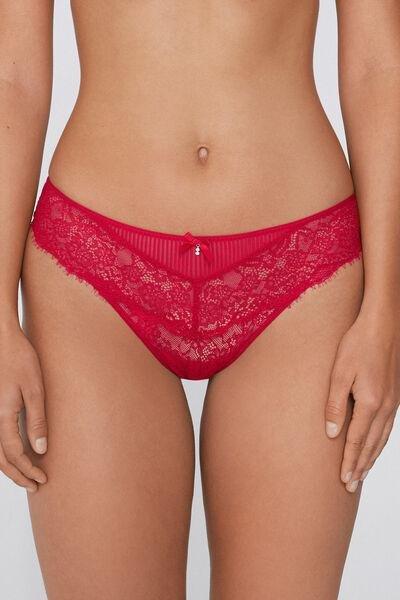 Red Pretty Pliss&eacute; Brazilian Lace Briefs, 5701_873V, large image number 1