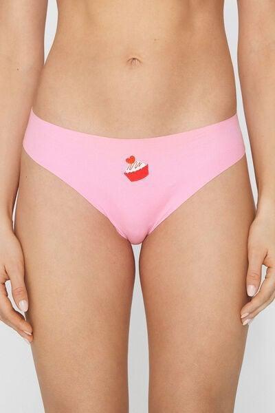 Pink Printed Laser Cut Cotton Brazilian Briefs, 5701_234Z, large image number 1
