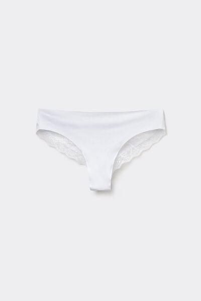 ثونج برازيلي من الدانتيل الأبيض المعاد تدويره والقطن المقطوع بالليزر، للنساء, White, large image number 4