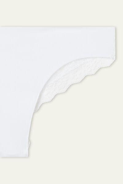 ثونج برازيلي من الدانتيل الأبيض المعاد تدويره والقطن المقطوع بالليزر، للنساء, White, large image number 6