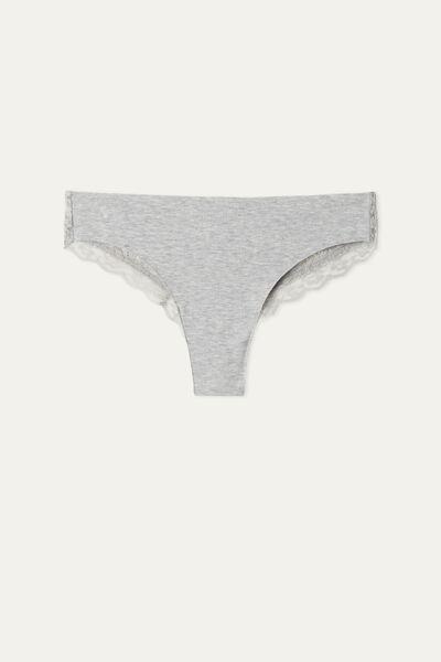Tezenis - Grey Recycled Lace And Laser Cut Cotton Brazilian Briefs