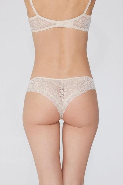 Tezenis - Cream Recycled Lace And Laser Cut Cotton Brazilian Briefs