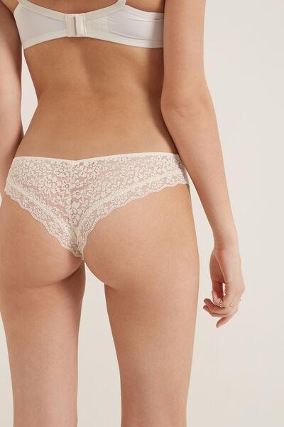 Tezenis - Cream Recycled Lace And Laser Cut Cotton Brazilian Briefs