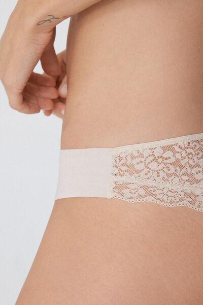 Tezenis - Cream Recycled Lace And Laser Cut Cotton Brazilian Briefs