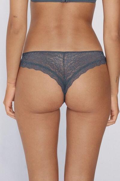 Grey Recycled Lace Laser Cut Cotton Brazilian Briefs, 5701_731Y, large image number 1
