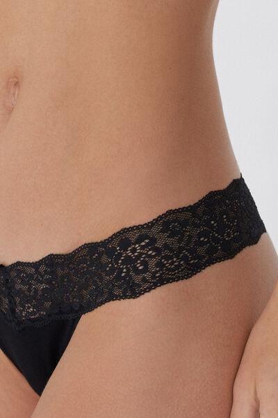 Black Lace-Trimmed Brazilian Briefs, Black, large image number 2