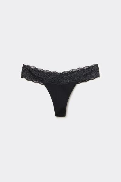 Black Lace-Trimmed Brazilian Briefs, Black, large image number 3