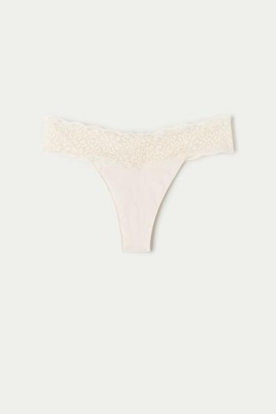 Cream Lace-Trimmed Brazilian Briefs, , large image number 4