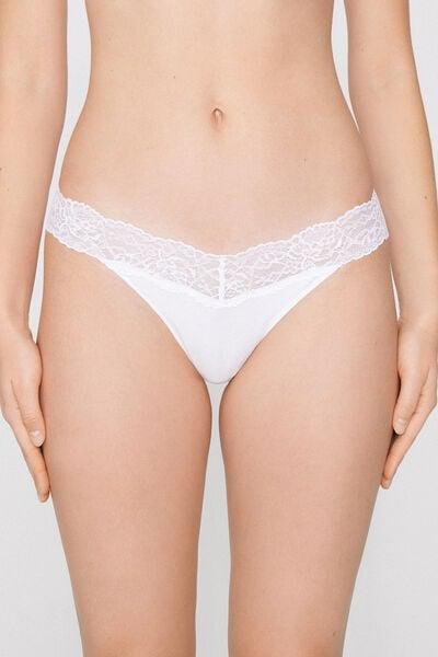 White Brazilian Briefs In Cotton And Recycled Lace, White, large image number 1