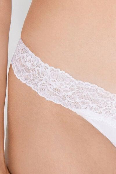 White Brazilian Briefs In Cotton And Recycled Lace, White, large image number 3