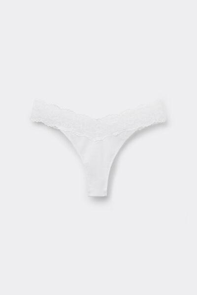 White Brazilian Briefs In Cotton And Recycled Lace, White, large image number 4