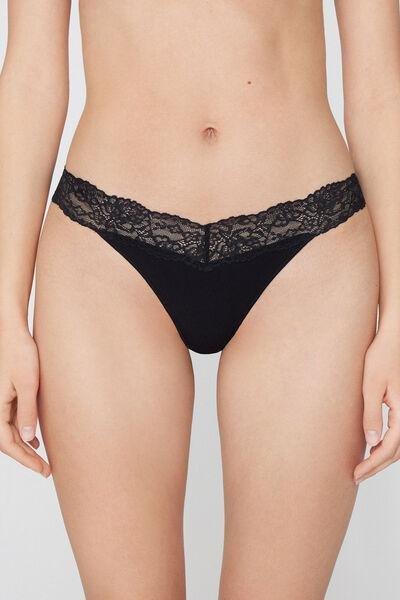 Black Openwork Cotton Brazilian Briefs, Black, large image number 1