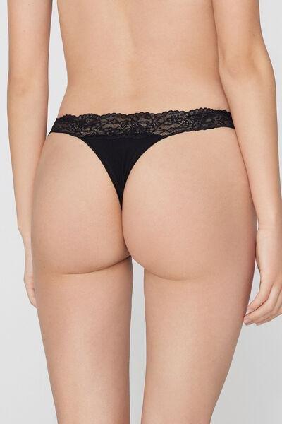 Black Openwork Cotton Brazilian Briefs, Black, large image number 2