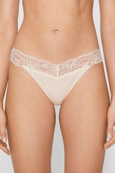 Cream Openwork Cotton Brazilian Briefs, Ivory Cream, large image number 1