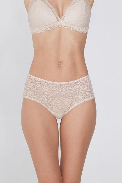 Cream Lace-Detailed Boy Shorts, Ivory Cream, large image number 1