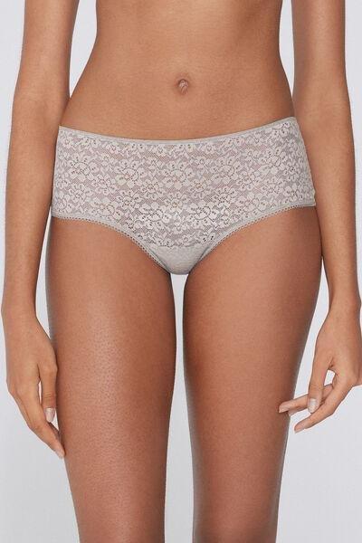 Grey Recycled Lace French Knickers, , large image number 1