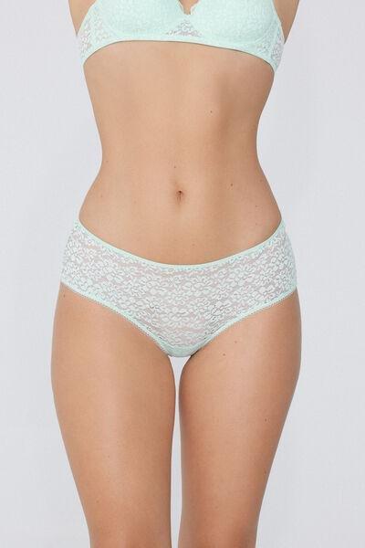 Green Recycled Laced French Knickers, 5701_513W, large image number 0