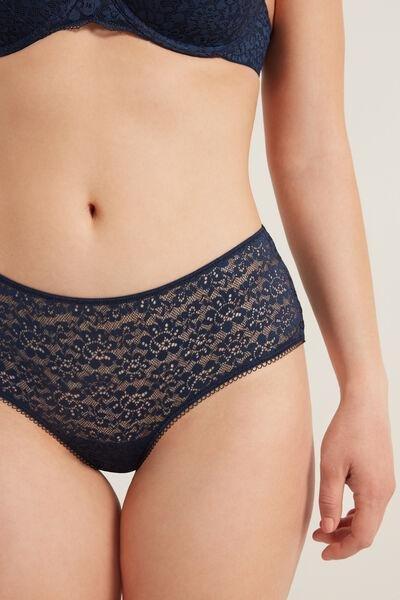 Tezenis Black Cotton And Recycled Lace French Knickers