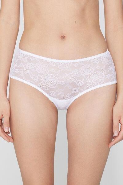 White Recycled Lace French Knickers, White, large image number 0