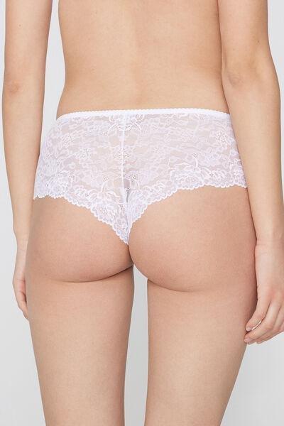 White Recycled Lace French Knickers, White, large image number 1