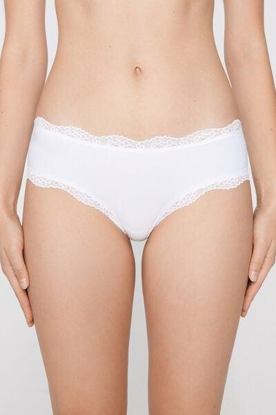 White Recycled Lace And Microfibre French Knickers, White, medium