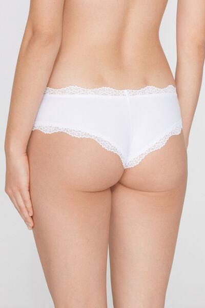White Recycled Lace And Microfibre French Knickers, White, medium