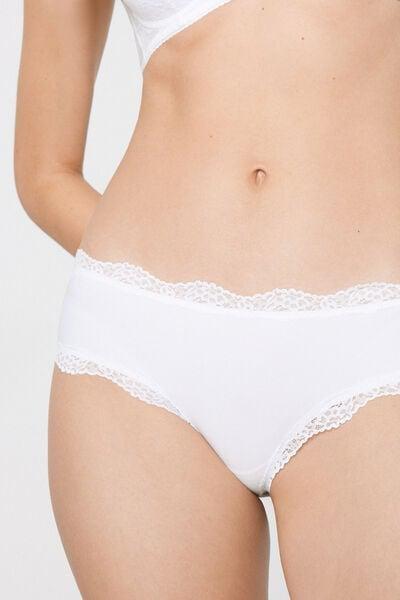 White Recycled Lace And Microfibre French Knickers, White, large image number 3