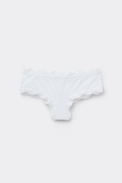 White Recycled Lace And Microfibre French Knickers, White, large image number 4