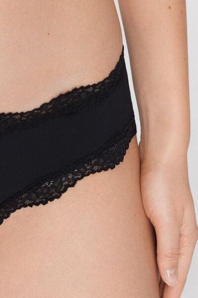 Black Recycled Lace And Microfibre French Knickers, Black, large image number 3