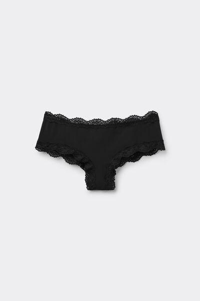 Black Recycled Lace And Microfibre French Knickers, Black, large image number 4