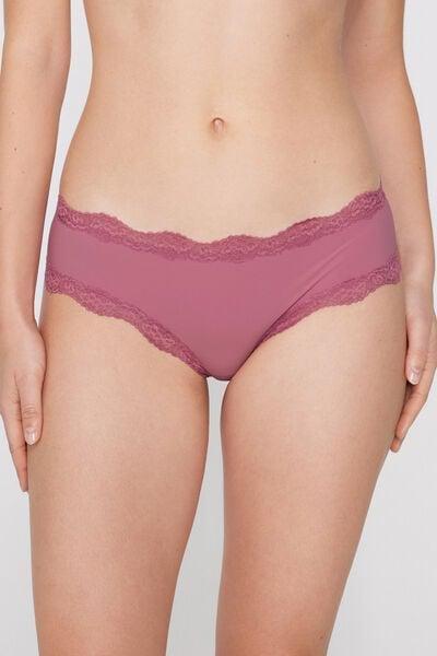 Pink Recycled Lace And Microfibre French Knickers, 5701_179Z, large image number 1