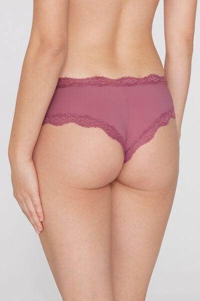 Pink Recycled Lace And Microfibre French Knickers, 5701_179Z, large image number 2