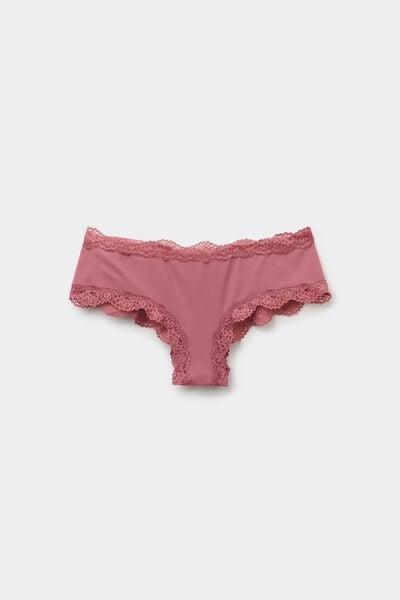 Pink Recycled Lace And Microfibre French Knickers, 5701_179Z, large image number 3