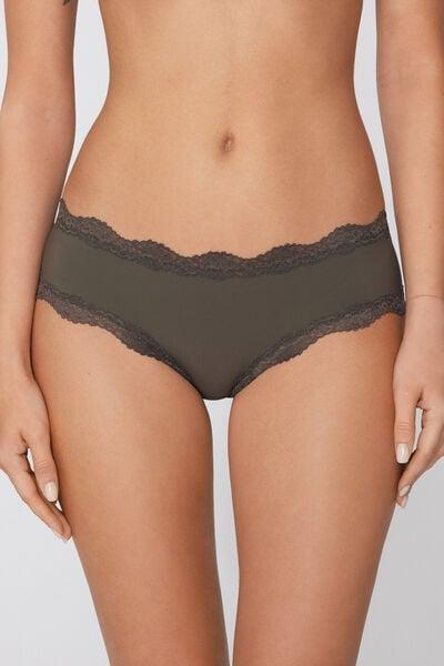 Green Recycled Lace And Microfibre French Knickers, 5701_226Z, large image number 1