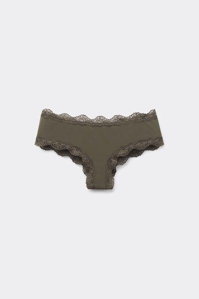 Green Recycled Lace And Microfibre French Knickers, 5701_226Z, large image number 4