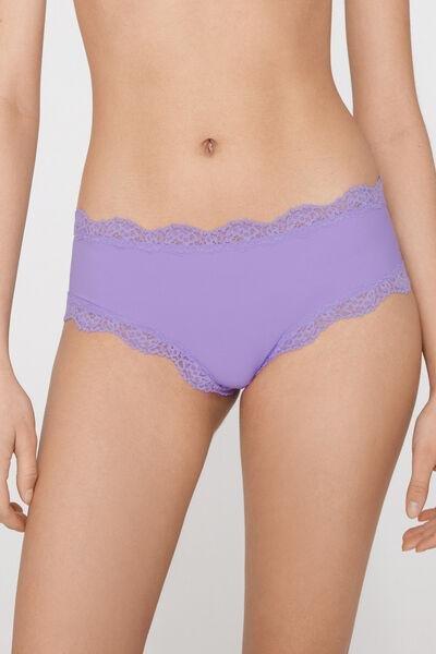 Purple Recycled Lace And Microfibre French Knickers, 5701_307Z, large image number 1