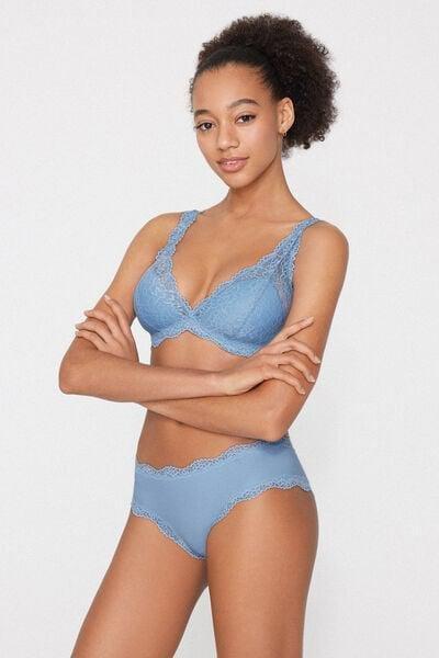 Blue Recycled Lace And Microfibre French Knickers, 5701_393Z, large image number 0