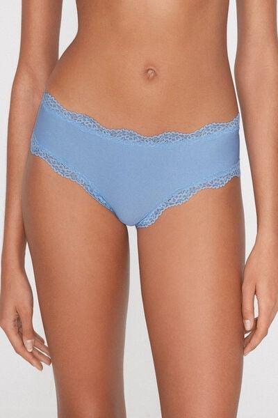 Blue Recycled Lace And Microfibre French Knickers, 5701_393Z, large image number 1