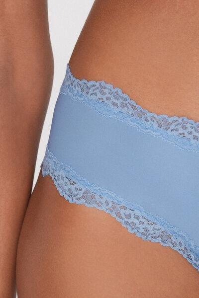 Blue Recycled Lace And Microfibre French Knickers, 5701_393Z, large image number 3