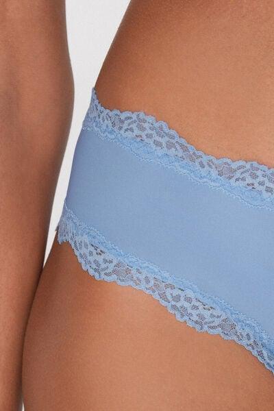 Blue Recycled Lace And Microfibre French Knickers, 5701_393Z, large image number 3