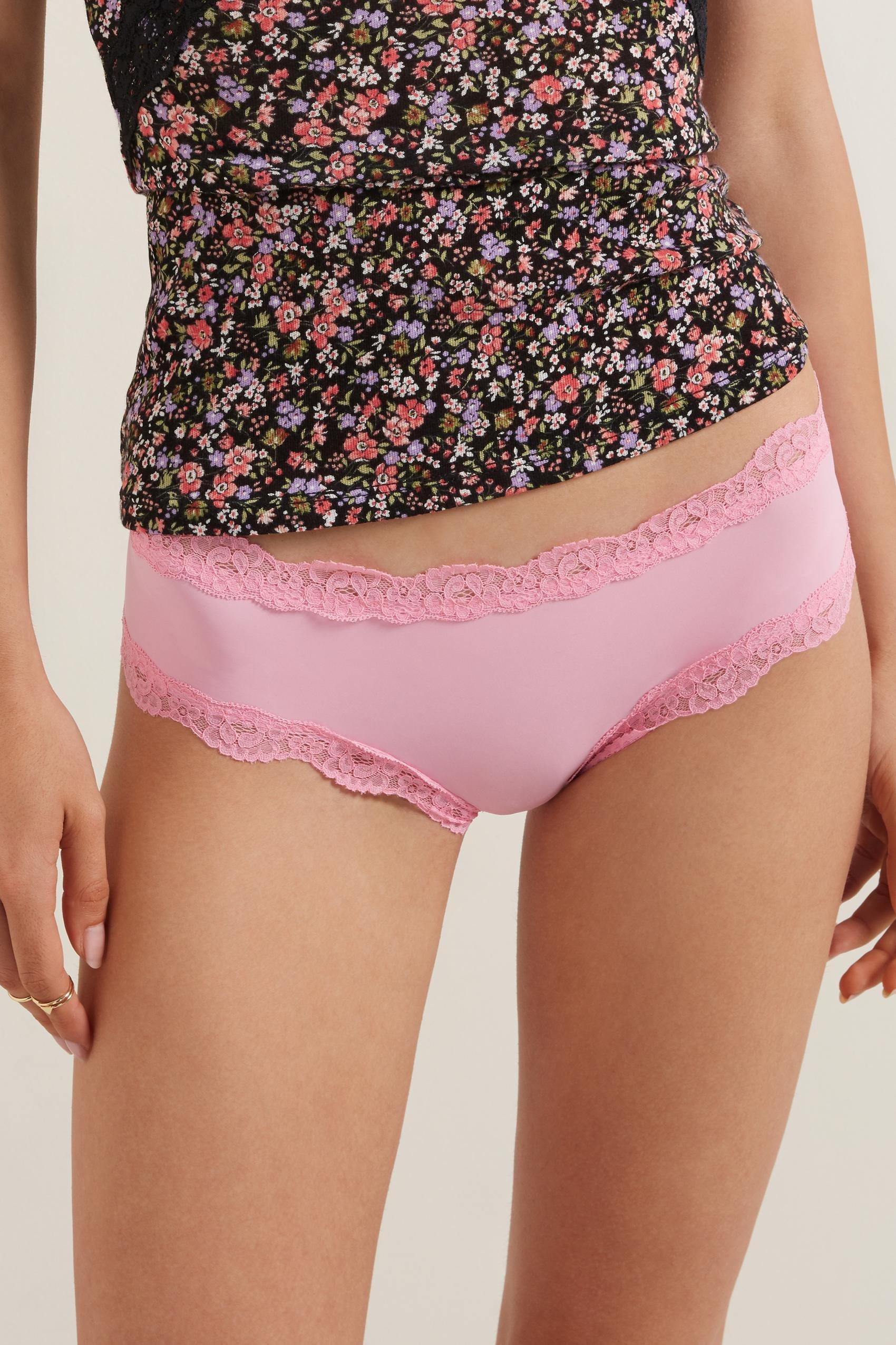 Pink Lace And Microfibre Brazilian Culotte, , large image number 0