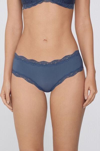 GALACTIC BLUE Recycled Lace and Microfibre French Knickers, 5701_730Y, large image number 1
